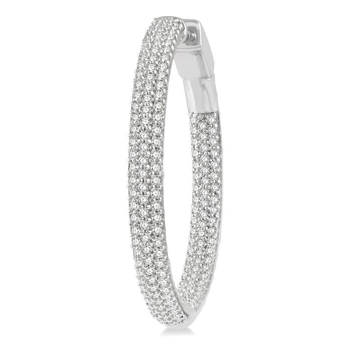 1 Ctw Close Knit Round Cut Diamond Hoop Earrings in 14K White Gold