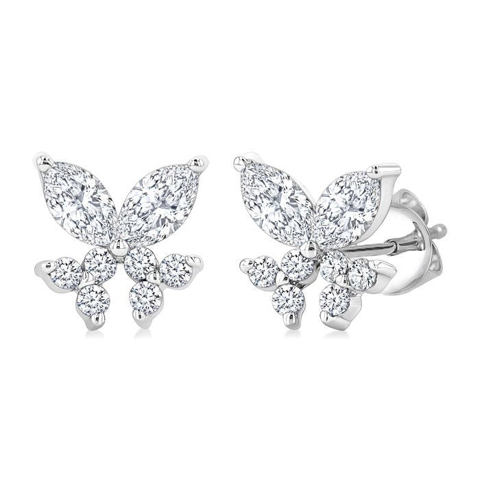3/8 Ctw Marquise and Round Cut Diamond Criss Cross Fish Stud Earrings in 14K White Gold