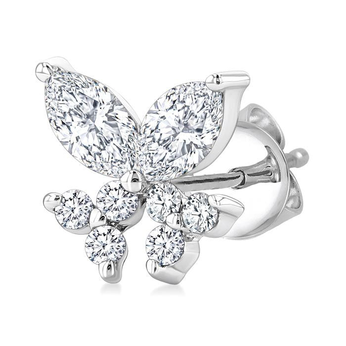 3/8 Ctw Marquise and Round Cut Diamond Criss Cross Fish Stud Earrings in 14K White Gold