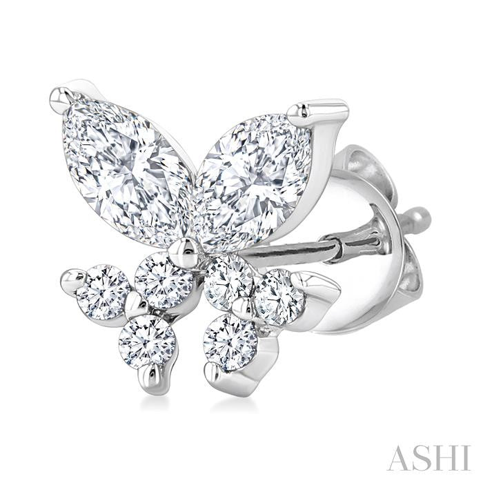 3/8 Ctw Marquise and Round Cut Diamond Criss Cross Fish Stud Earrings in 14K White Gold