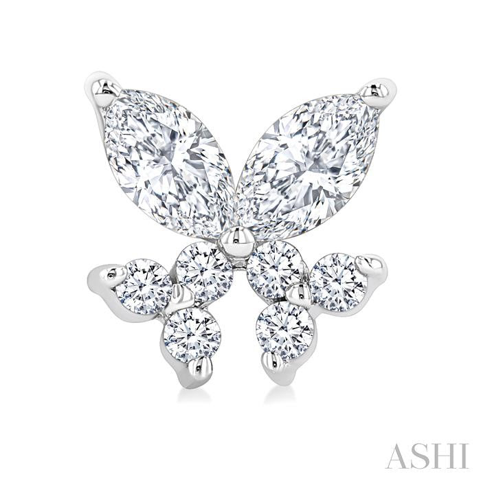 3/8 Ctw Marquise and Round Cut Diamond Criss Cross Fish Stud Earrings in 14K White Gold