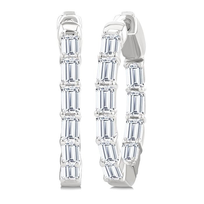 2 Ctw Emerald Cut Diamond Inside Out Fashion Hoop Earrings in 14K White Gold