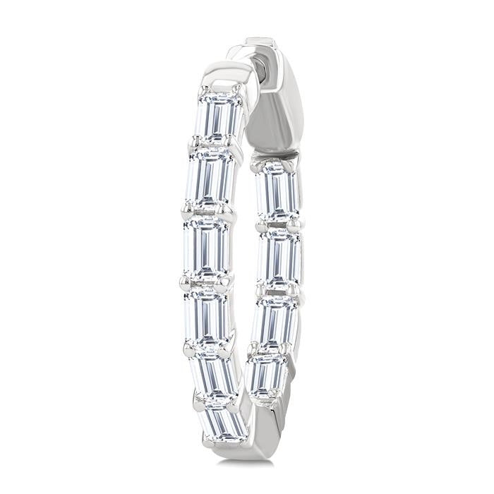 2 Ctw Emerald Cut Diamond Inside Out Fashion Hoop Earrings in 14K White Gold