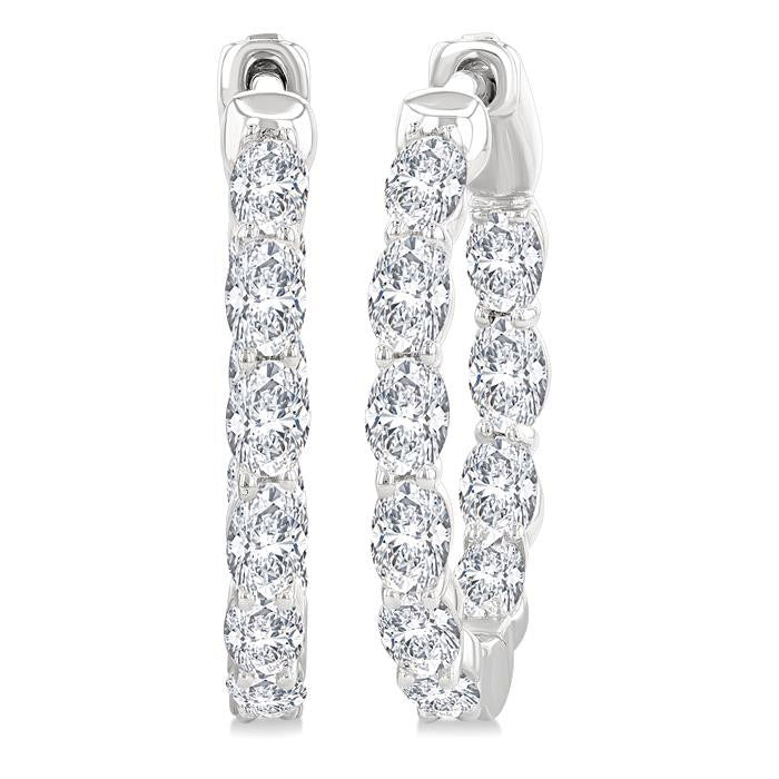 Oval Shape Inside-Out Diamond Fashion Hoop Earrings