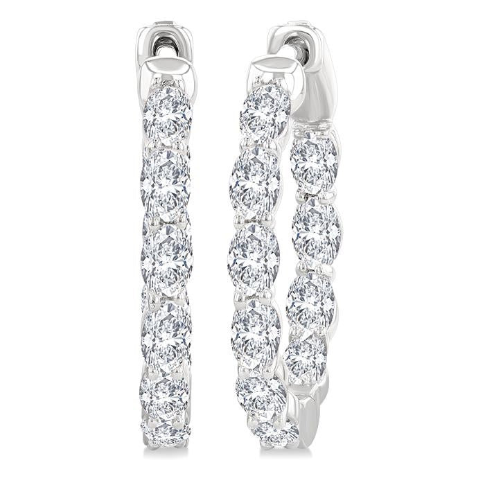 2 Ctw Inside-Out Oval Cut Diamond Hoop Earrings in 14K White Gold