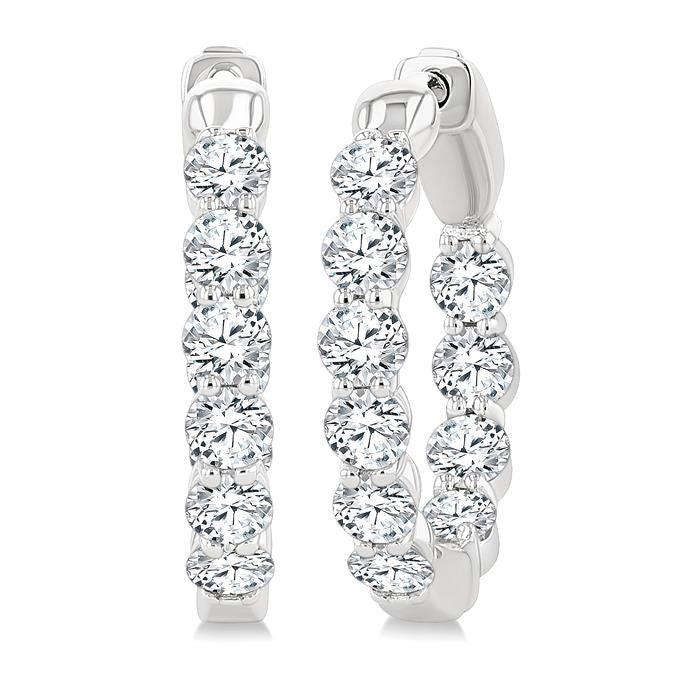 2 Ctw Inside & Out Round Cut Diamond Fashion Hoop Earrings in 14K White Gold