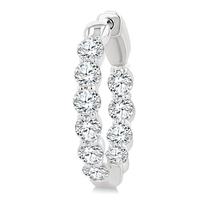 2 Ctw Inside & Out Round Cut Diamond Fashion Hoop Earrings in 14K White Gold