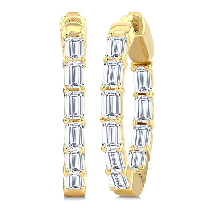 2 Ctw Emerald Cut Diamond Inside Out Fashion Hoop Earrings in 14K Yellow Gold