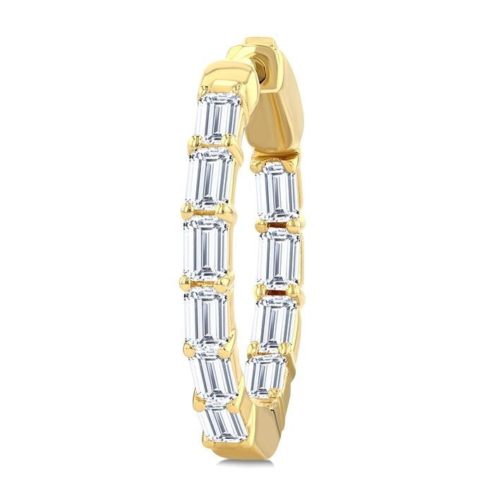 2 Ctw Emerald Cut Diamond Inside Out Fashion Hoop Earrings in 14K Yellow Gold