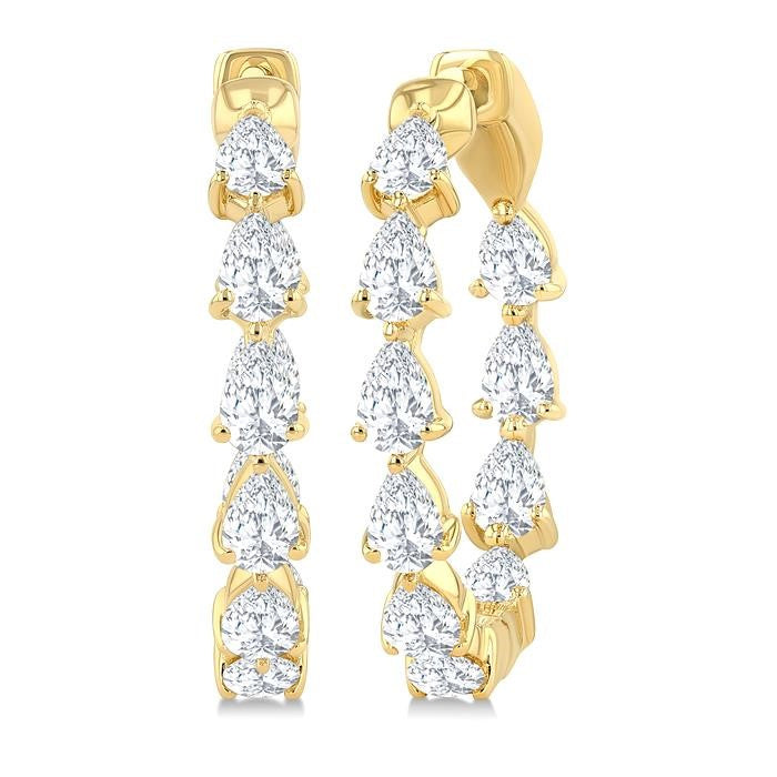 2 Ctw Inside & Out Pear Cut Diamond Fashion Hoop Earrings in 14K Yellow Gold