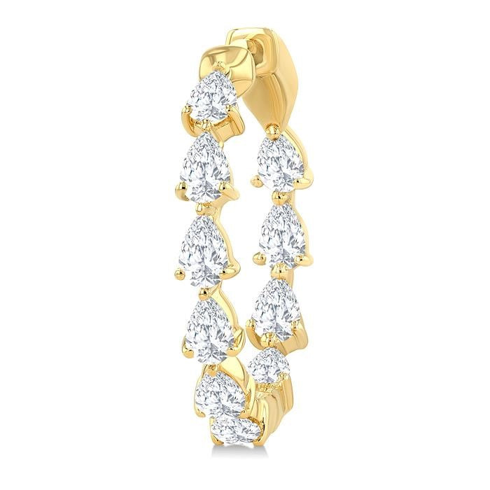 2 Ctw Inside & Out Pear Cut Diamond Fashion Hoop Earrings in 14K Yellow Gold