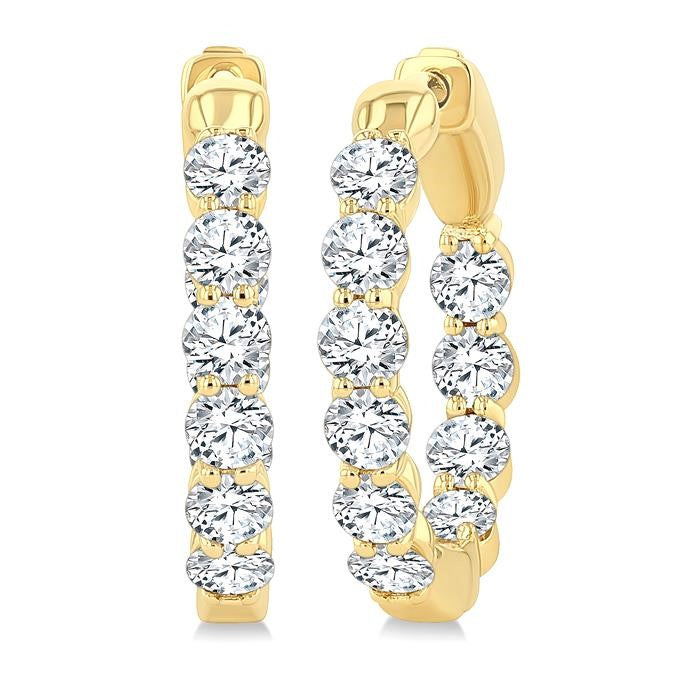 2 Ctw Inside & Out Round Cut Diamond Fashion Hoop Earrings in 14K Yellow Gold