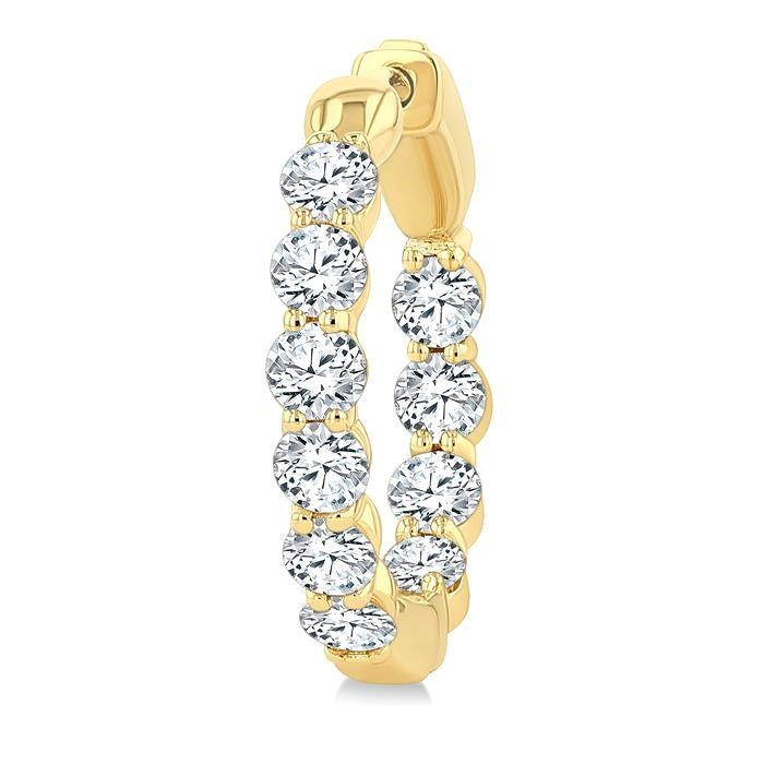 2 Ctw Inside & Out Round Cut Diamond Fashion Hoop Earrings in 14K Yellow Gold