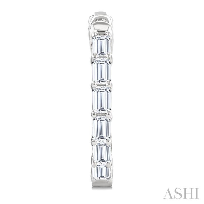 2 Ctw Emerald Cut Diamond Inside Out Fashion Hoop Earrings in 14K White Gold
