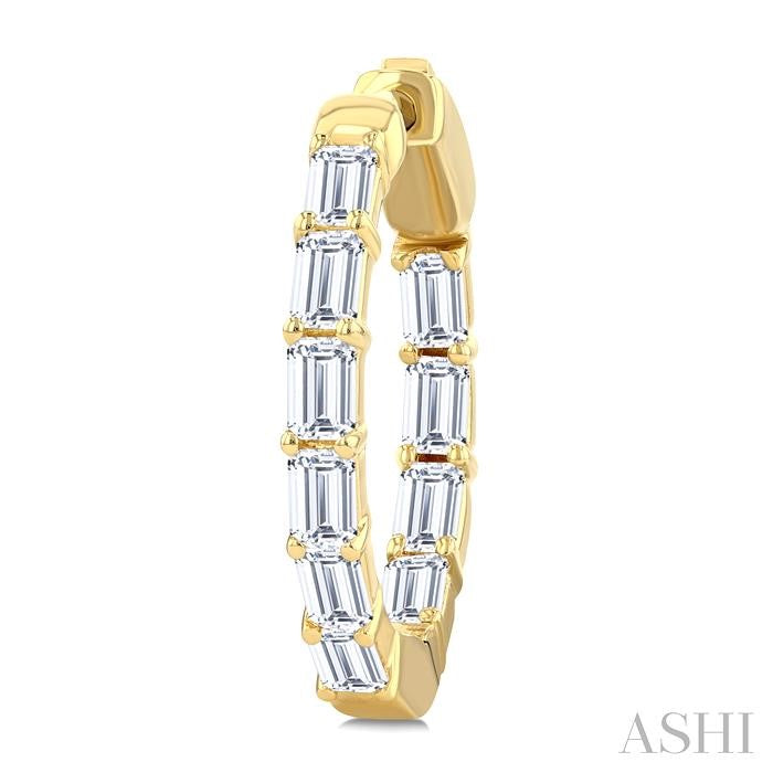 2 Ctw Emerald Cut Diamond Inside Out Fashion Hoop Earrings in 14K Yellow Gold