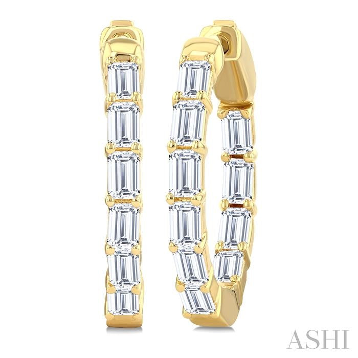 2 Ctw Emerald Cut Diamond Inside Out Fashion Hoop Earrings in 14K Yellow Gold