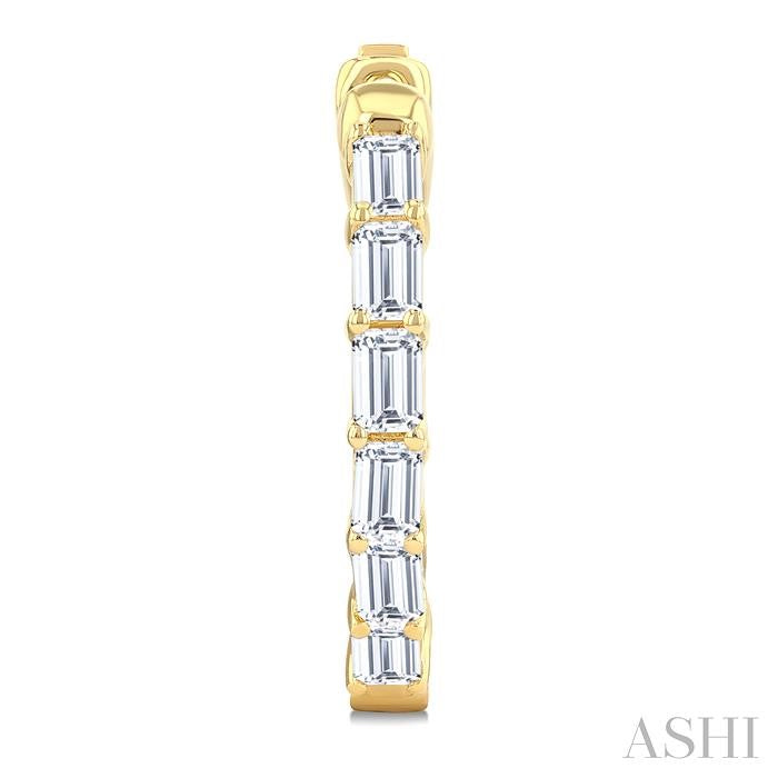 2 Ctw Emerald Cut Diamond Inside Out Fashion Hoop Earrings in 14K Yellow Gold