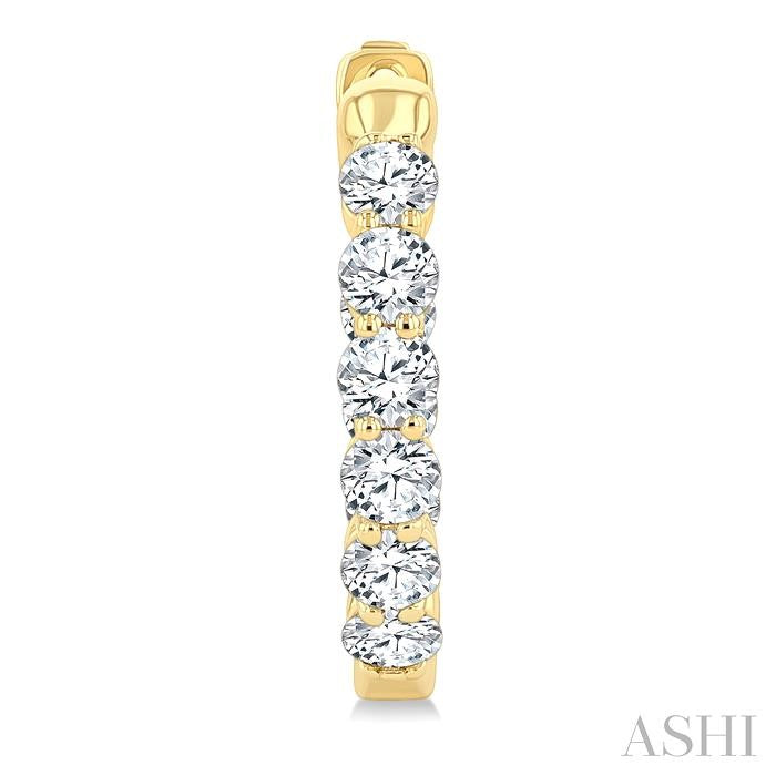 2 Ctw Inside & Out Round Cut Diamond Fashion Hoop Earrings in 14K Yellow Gold