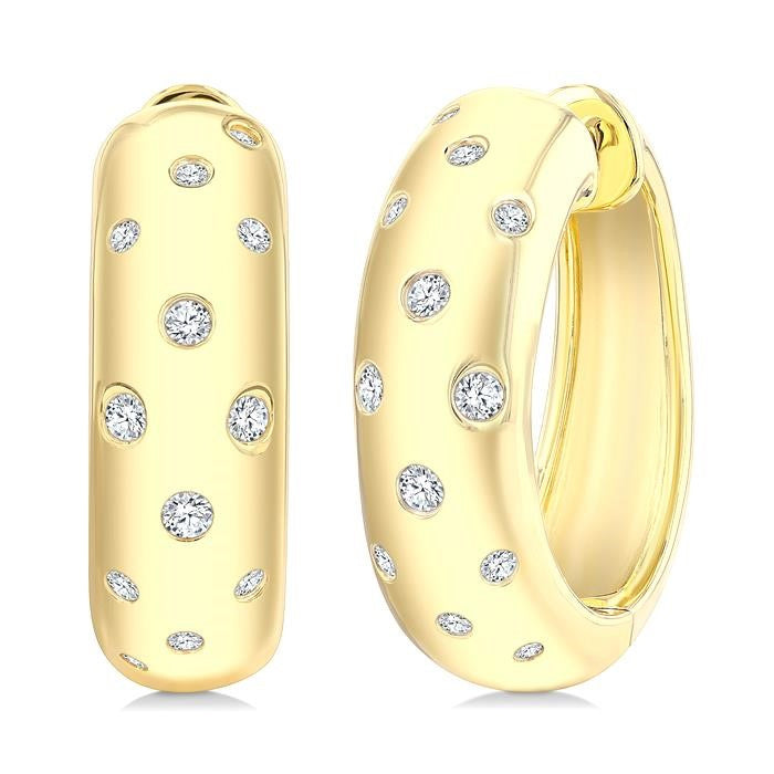1/4 Ctw Mosaic Flush Set Round Cut Diamond Fashion Hoop Earrings in 10K Yellow Gold