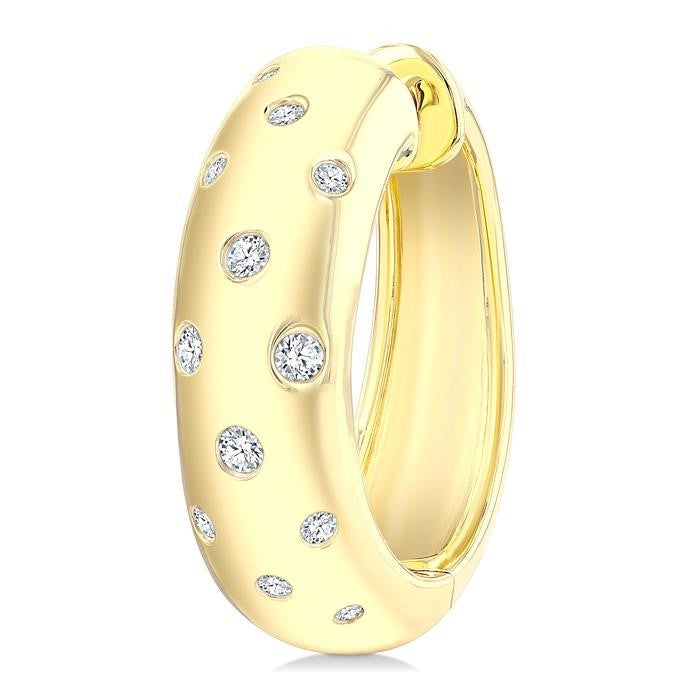 1/4 Ctw Mosaic Flush Set Round Cut Diamond Fashion Hoop Earrings in 10K Yellow Gold