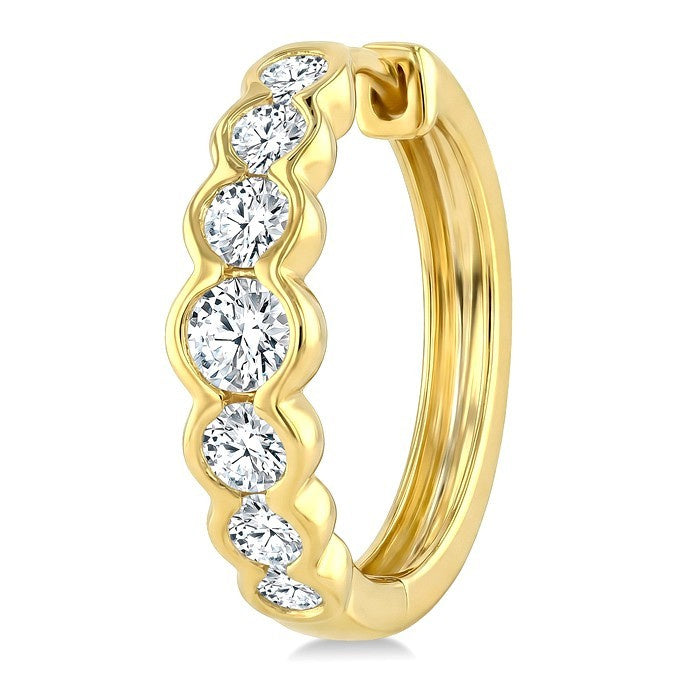 1 Ctw Graduated Bezel Set Round Cut Diamond Fashion Hoop Earrings in 14K Yellow Gold