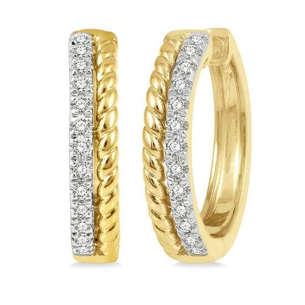 1/4 Ctw Rope Bead & Round Cut Diamond Hoop Earrings in 14K Yellow Gold