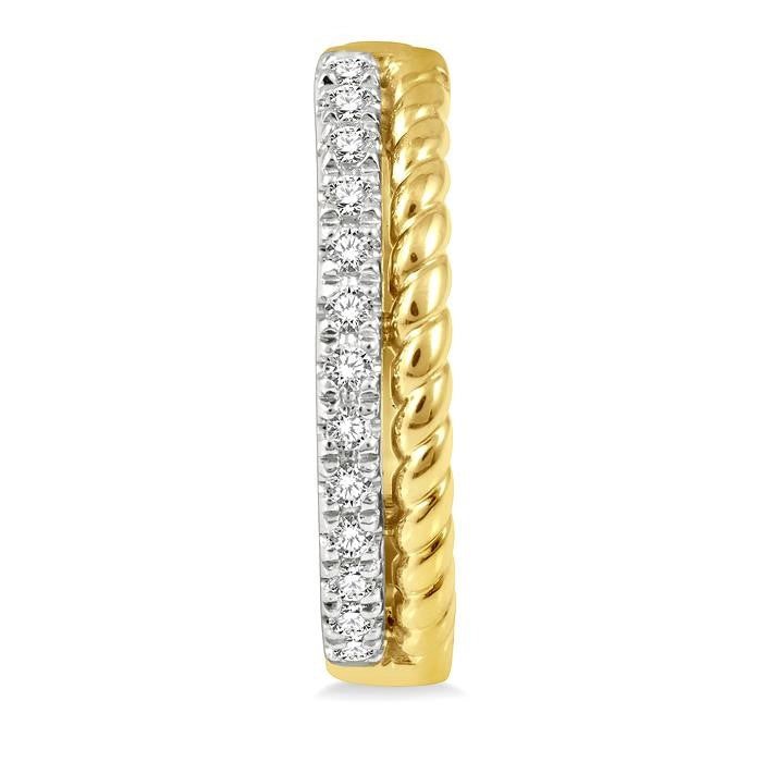 1/4 Ctw Rope Bead & Round Cut Diamond Hoop Earrings in 14K Yellow Gold