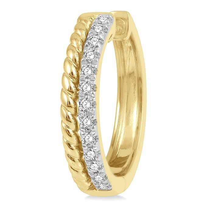 1/4 Ctw Rope Bead & Round Cut Diamond Hoop Earrings in 14K Yellow Gold