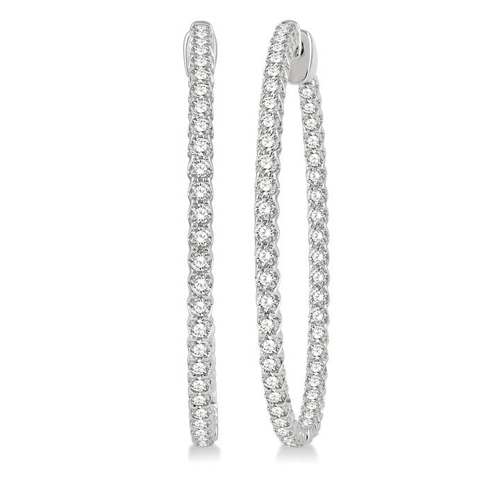 2 Ctw Inside-Out Round Cut Diamond 1 1/2 Inch Hoop Earrings in 14K White Gold