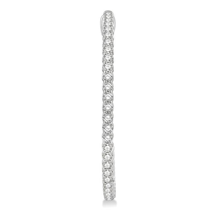 2 Ctw Inside-Out Round Cut Diamond 1 1/2 Inch Hoop Earrings in 14K White Gold