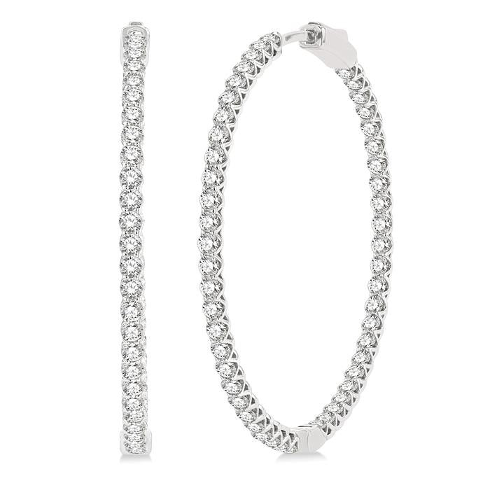 4 Ctw Inside-Out Round Cut Diamond 1 1/2 Inch Hoop Earrings in 14K White Gold