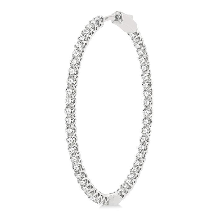 4 Ctw Inside-Out Round Cut Diamond 1 1/2 Inch Hoop Earrings in 14K White Gold