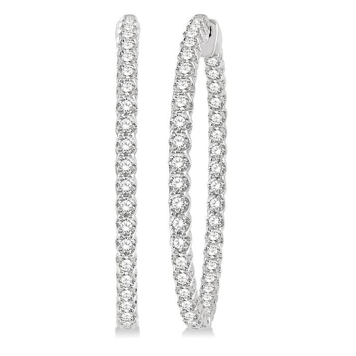 5 Ctw Inside-Out Round Cut Diamond 1 1/2 Inch Hoop Earrings in 14K White Gold