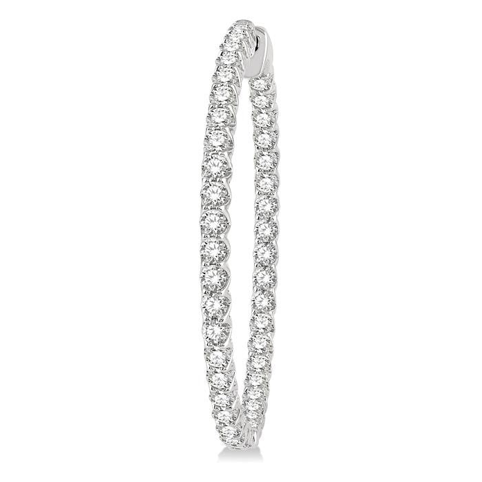 5 Ctw Inside-Out Round Cut Diamond 1 1/2 Inch Hoop Earrings in 14K White Gold