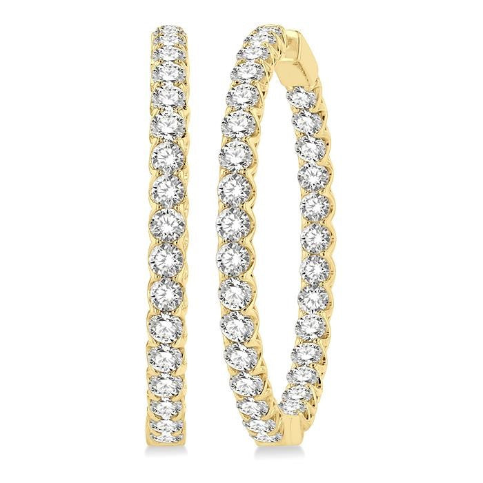 10 Ctw Inside-Out Round Cut Diamond 1 1/2 Inch Hoop Earrings in 14K Yellow Gold