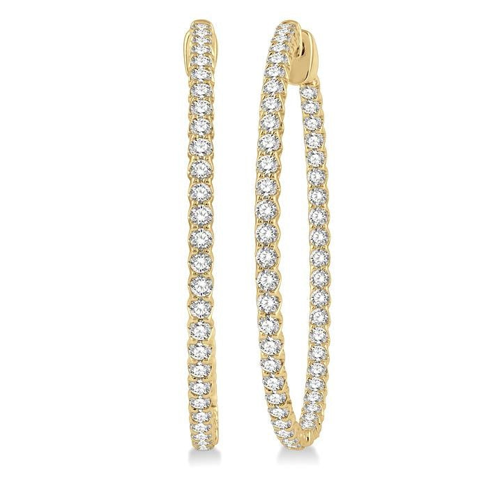 2 Ctw Inside-Out Round Cut Diamond 1 1/2 Inch Hoop Earrings in 14K Yellow Gold