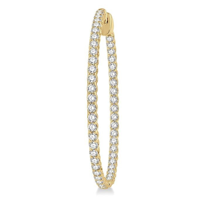 2 Ctw Inside-Out Round Cut Diamond 1 1/2 Inch Hoop Earrings in 14K Yellow Gold