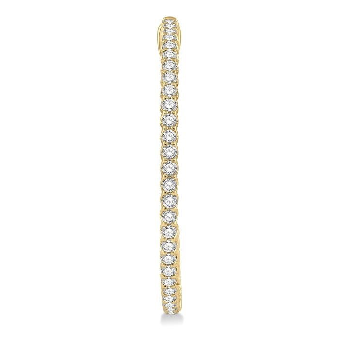 3 Ctw Inside-Out Round Cut Diamond 1 1/2 Inch Hoop Earrings in 14K Yellow Gold