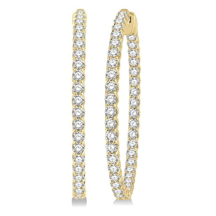 5 Ctw Inside-Out Round Cut Diamond 1 1/2 Inch Hoop Earrings in 14K Yellow Gold