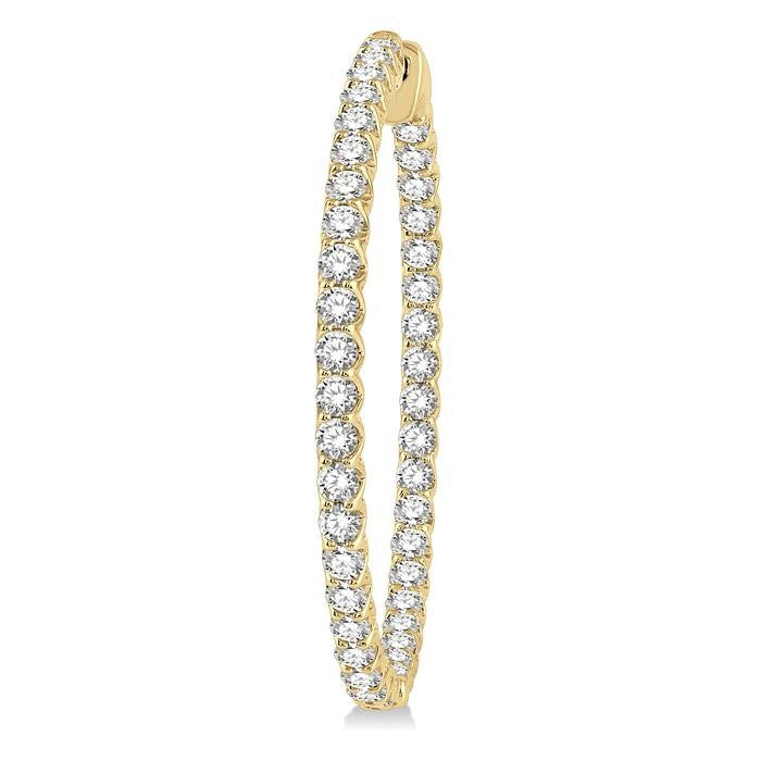5 Ctw Inside-Out Round Cut Diamond 1 1/2 Inch Hoop Earrings in 14K Yellow Gold