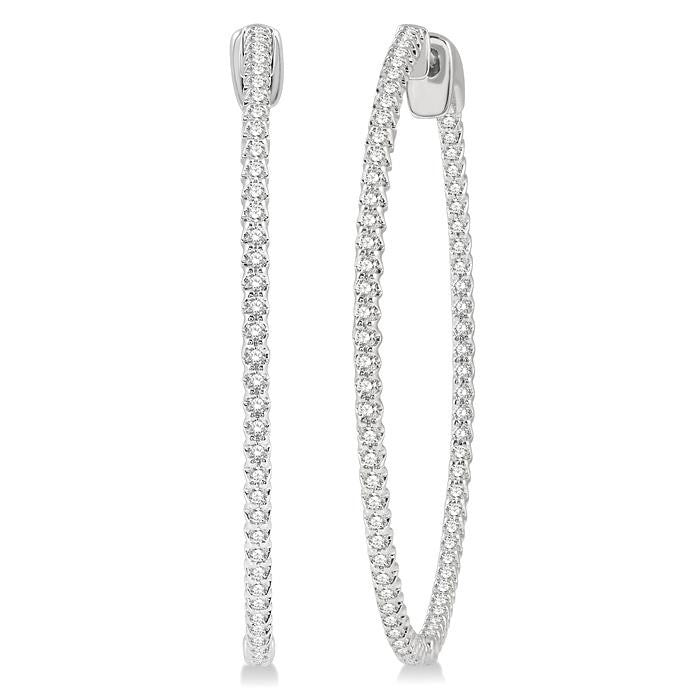 1 Ctw Inside-Out Round Cut Diamond 1 1/2 Inch Hoop Earrings in 14K White Gold