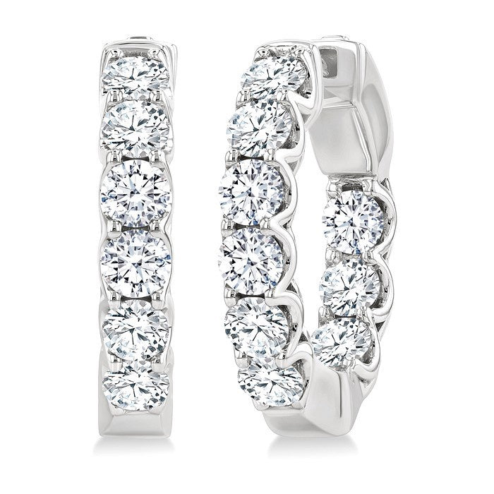 3 Ctw Inside-Out Round Cut Diamond Hoop Earrings in 18K White Gold