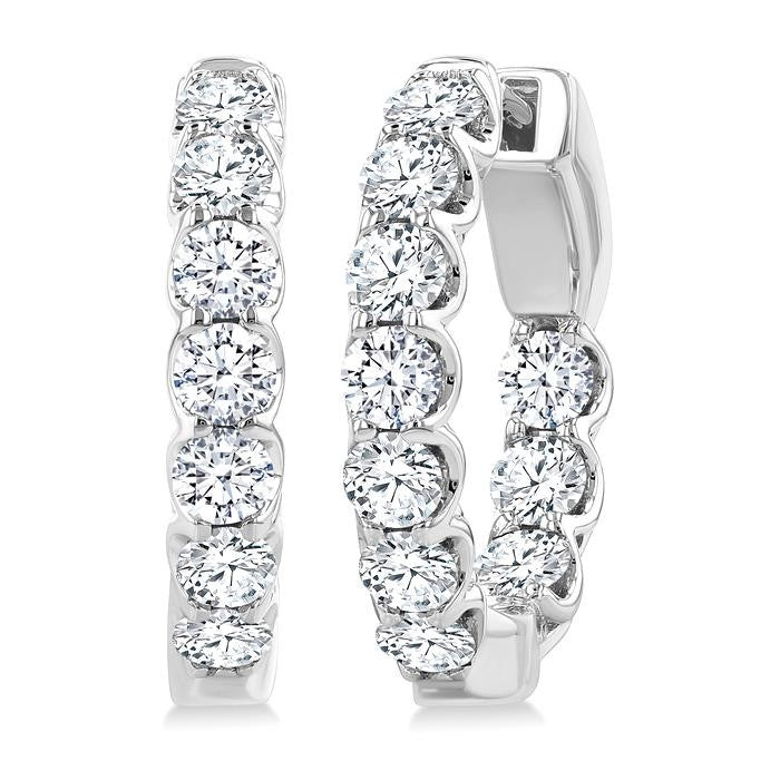 2 Ctw Inside-Out Embellished Round Cut Diamond Hoop Earrings in 14K White Gold