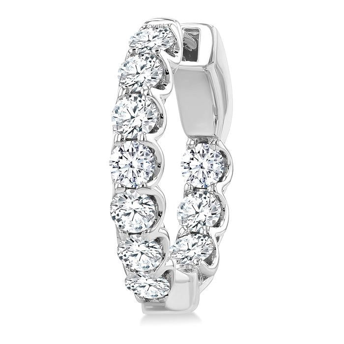 2 Ctw Inside-Out Embellished Round Cut Diamond Hoop Earrings in 14K White Gold