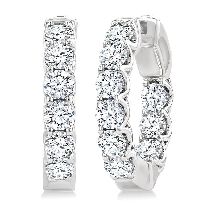 3 Ctw Inside-Out Embellished Round Cut Diamond Hoop Earrings in 14K White Gold