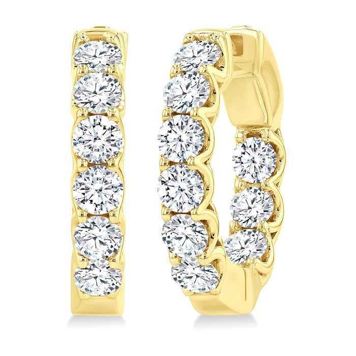 3 Ctw Inside-Out Embellished Round Cut Diamond Hoop Earrings in 14K Yellow Gold