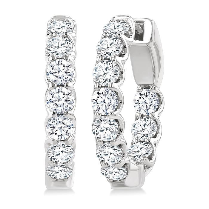 2 Ctw Inside-Out Embellished Round Cut Diamond Hoop Earrings in 14K White Gold