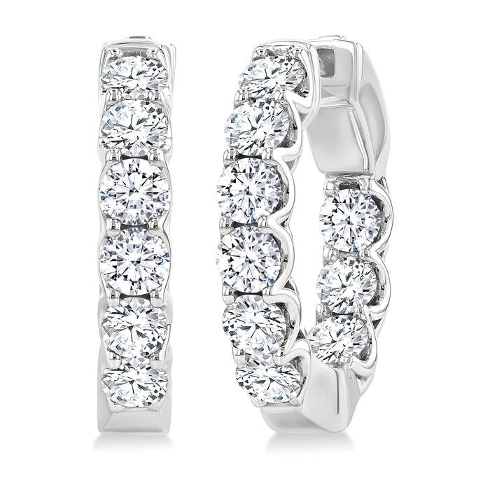 3 Ctw Inside-Out Embellished Round Cut Diamond Hoop Earrings in 14K White Gold