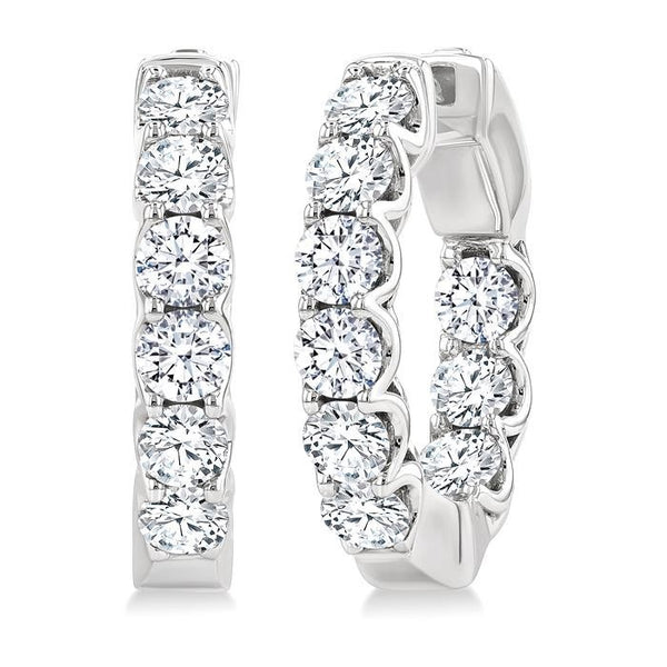 3 Ctw Inside-Out Embellished Round Cut Diamond Hoop Earrings in 14K White Gold