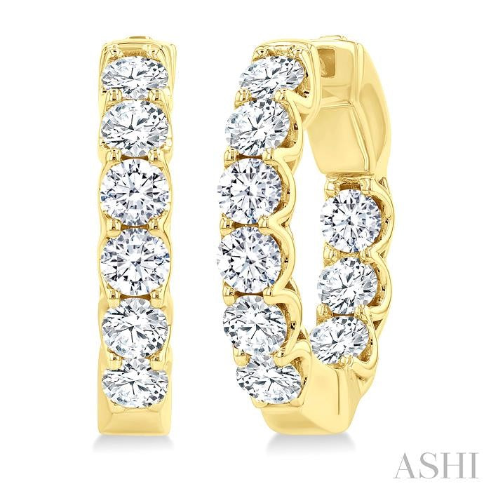 3 Ctw Inside-Out Embellished Round Cut Diamond Hoop Earrings in 14K Yellow Gold